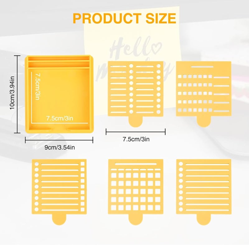 Framad Sticky Note Stencil and Holder with Five Different Stencil,Reusable 3x3 Inch Post It Note Organizer for Desk (Yellow) - Image 2
